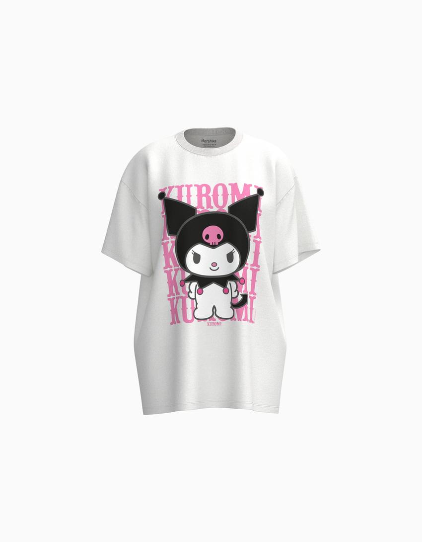 T-shirt Kuromi de manga curta oversize com estampado-Gelo-5