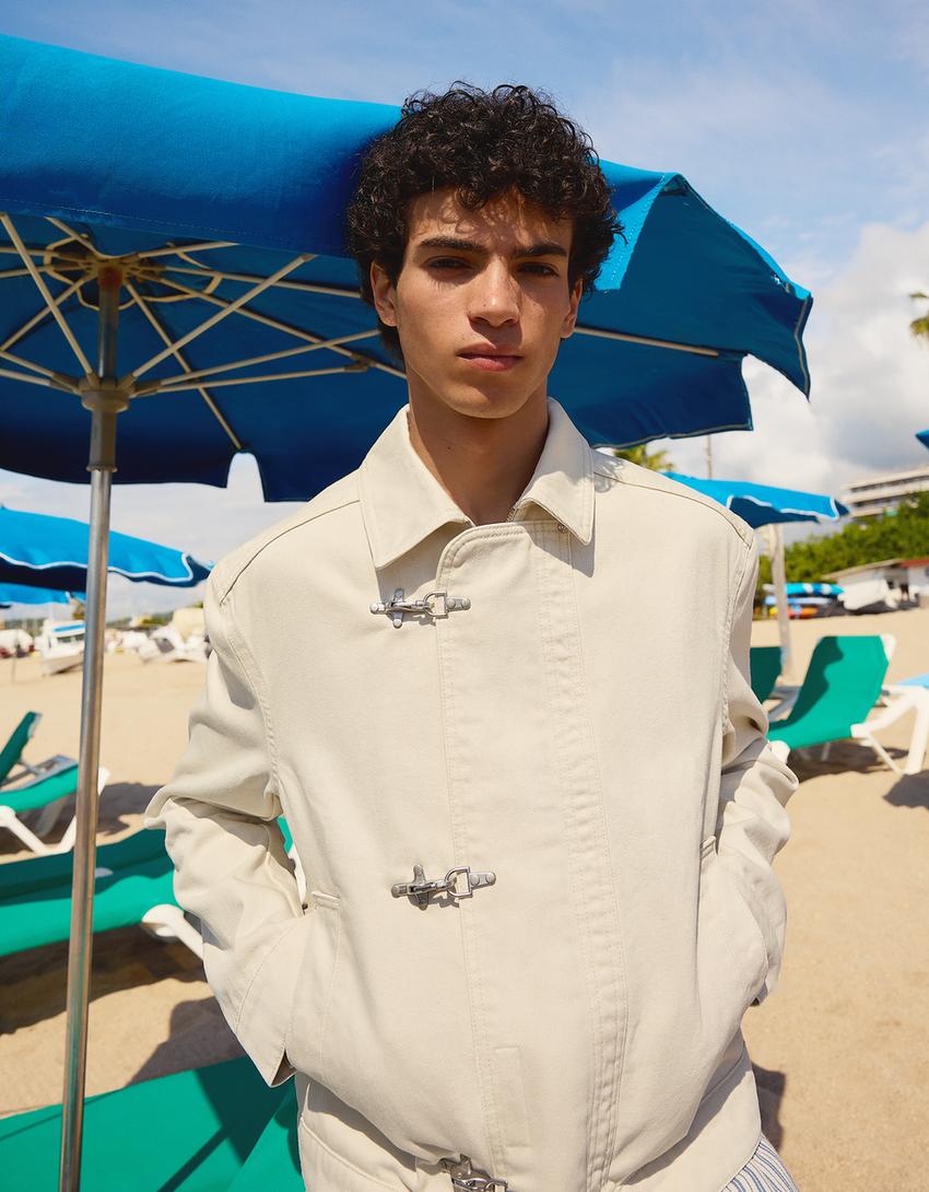 Clasp fastener jacket-Cream
