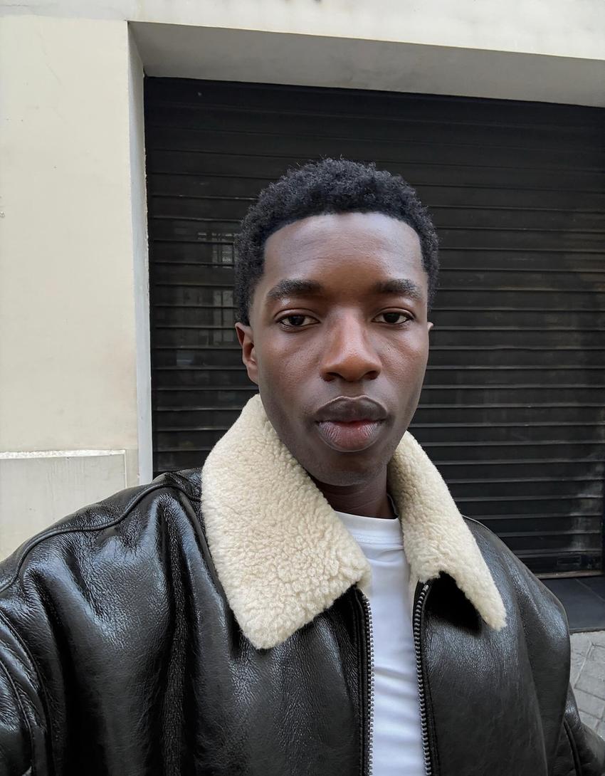 Vinyl effect jacket with fur collar-Black