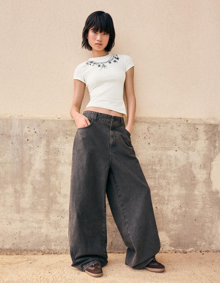 Camiseta manga corta print-Blanco roto