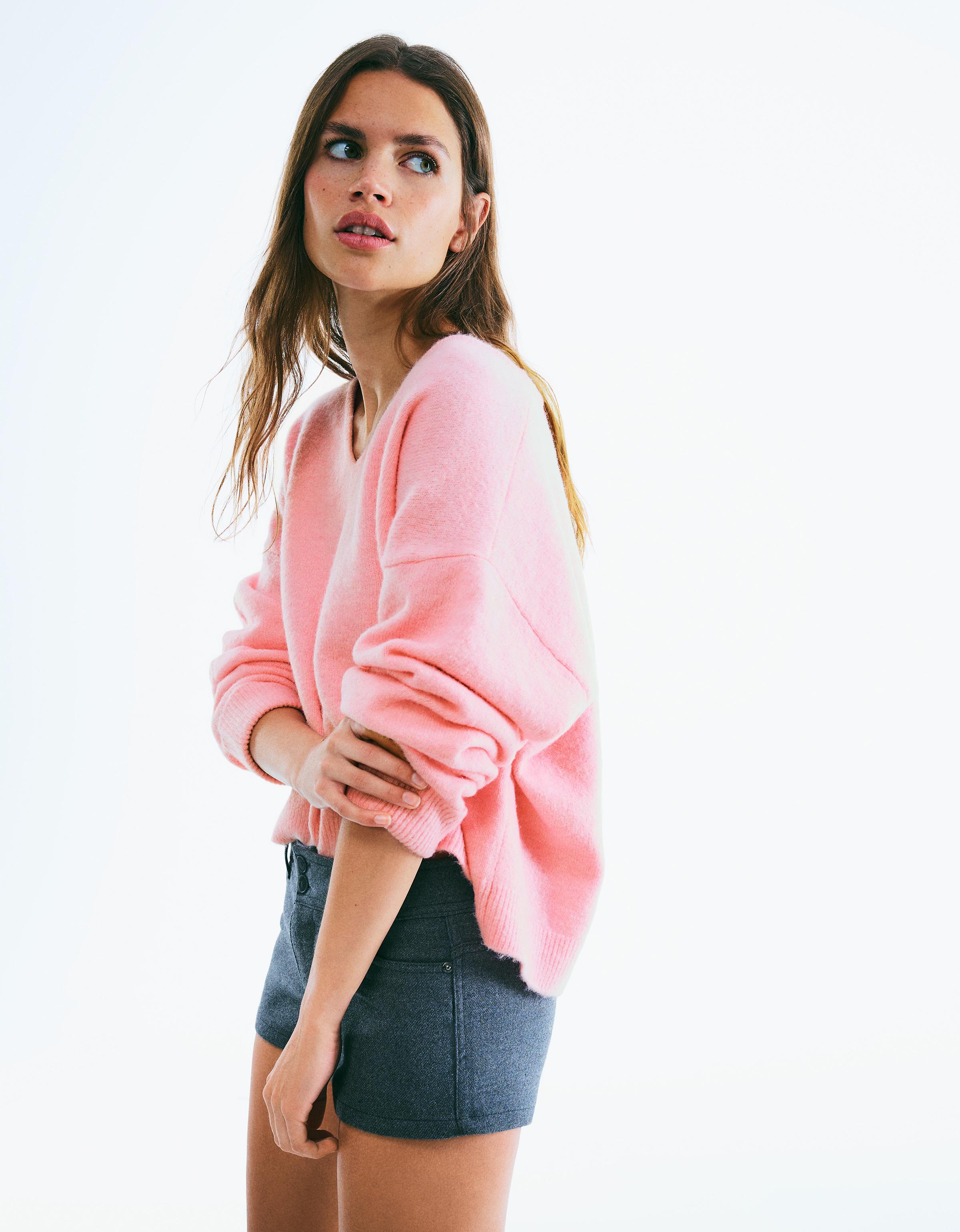 V yaka yumuşak dokulu kazak - Görsel 62