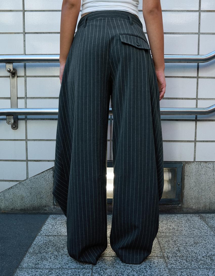 Pantalon à plis double bouton-Gris