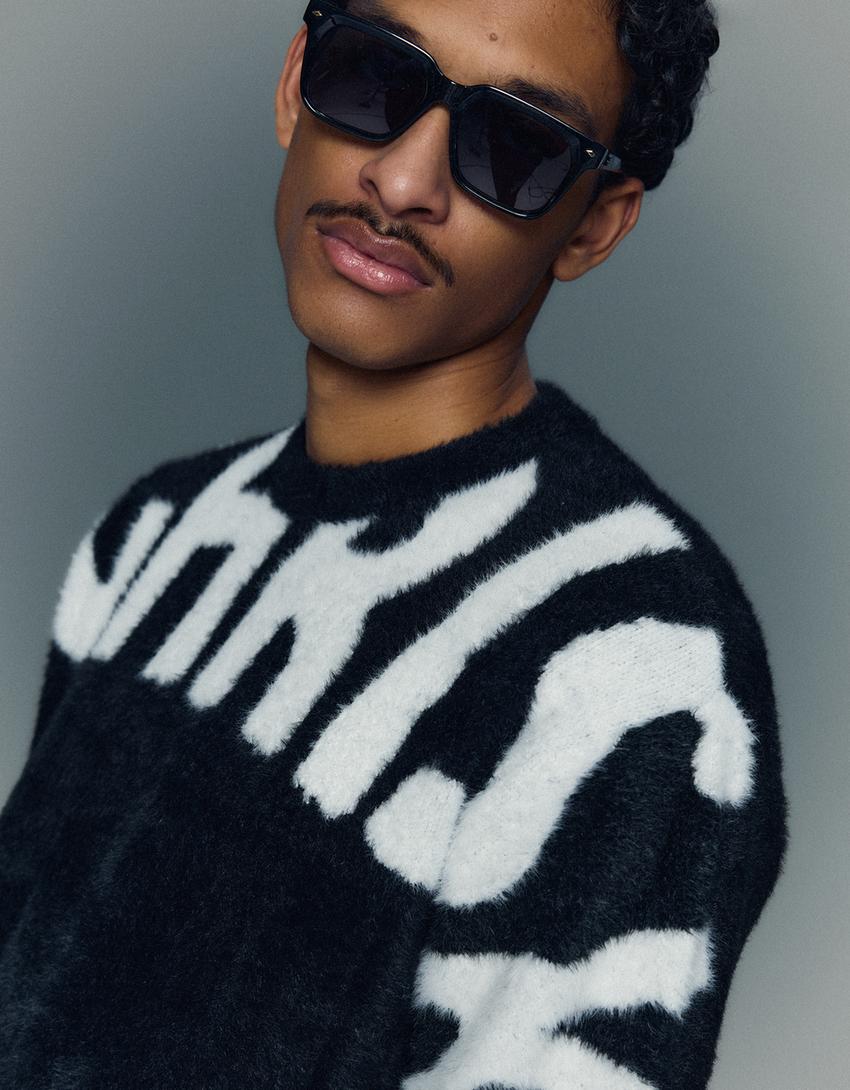 Jersey efecto pelo print-Negro
