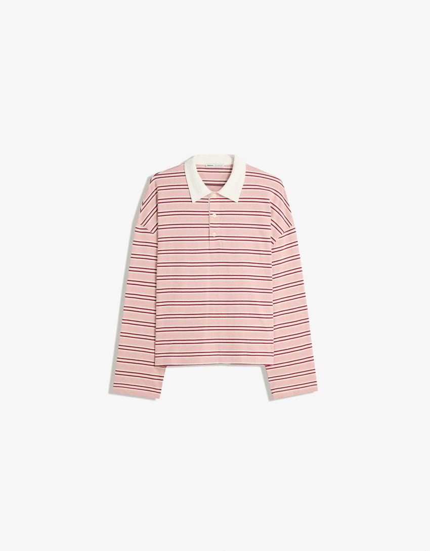 Camiseta manga larga cuello polo-Rosa