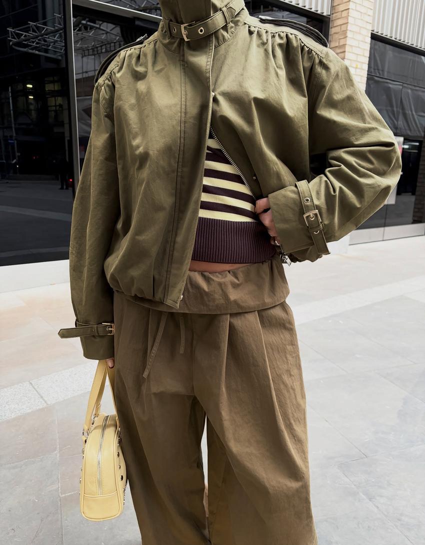 Jacket with ruched buckles-Khaki