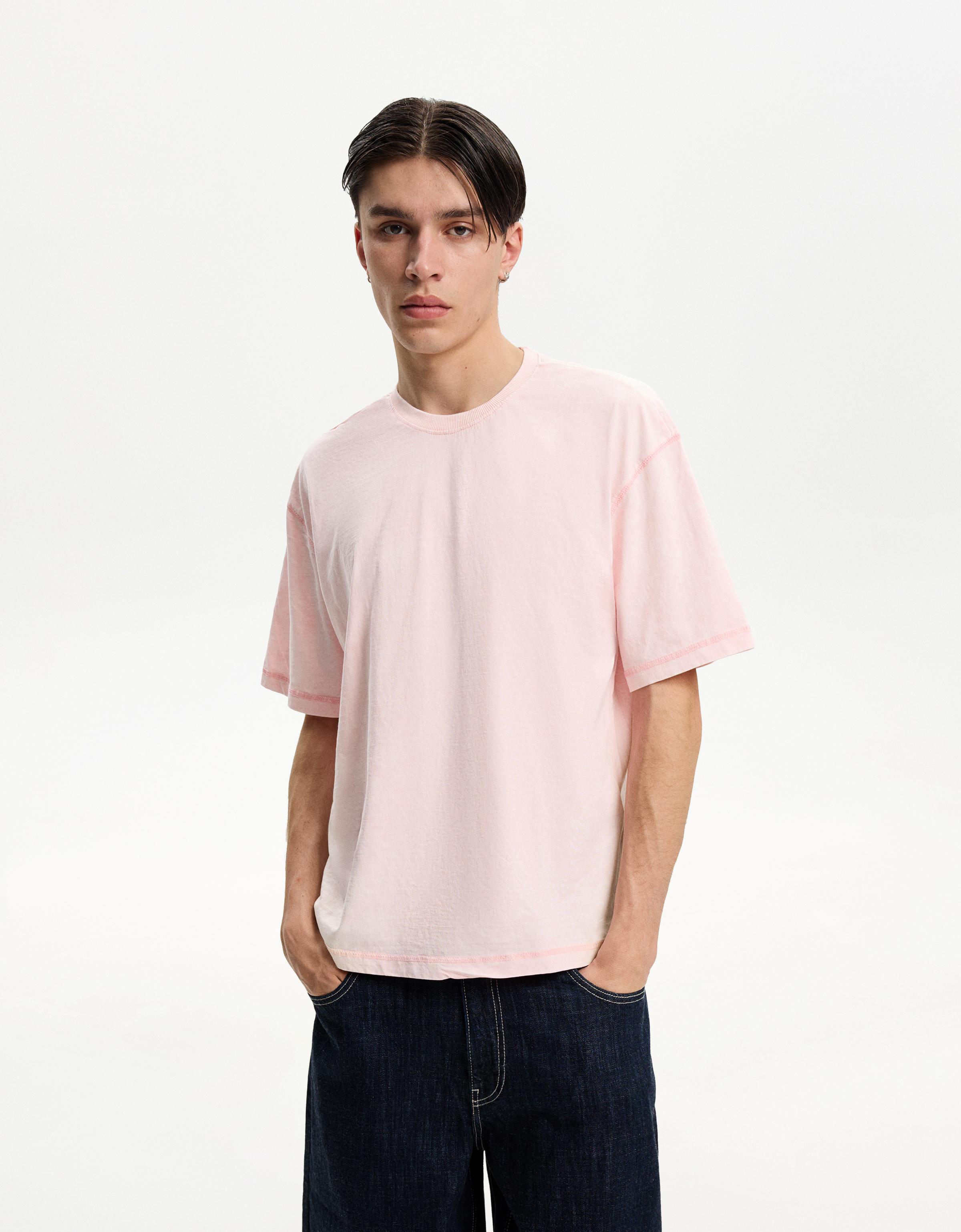 Bershka T-Shirt Kurzarm Washed-Look Herren Xs Rosa