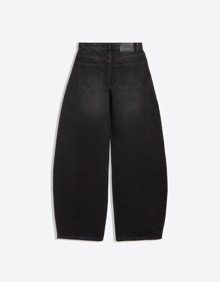 High-waist barrel jeans-Black