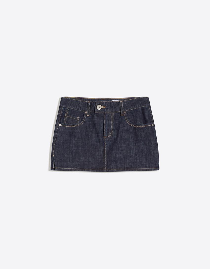 Embroidered denim mini skirt