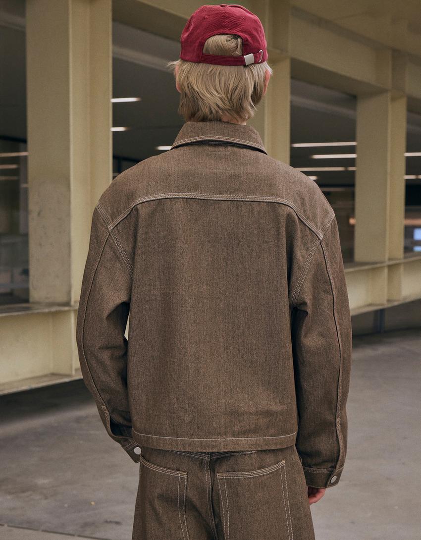 Denim shirt with zip-Brown