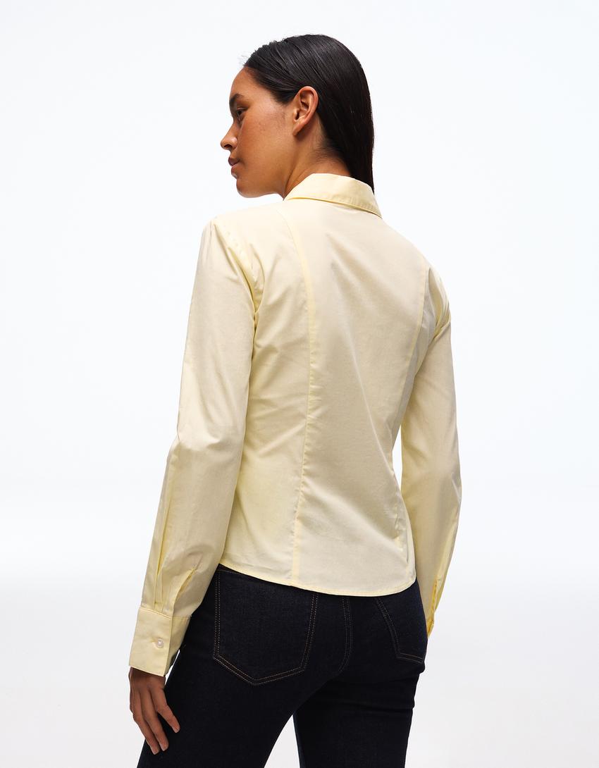 Gathered poplin shirt-Yellow