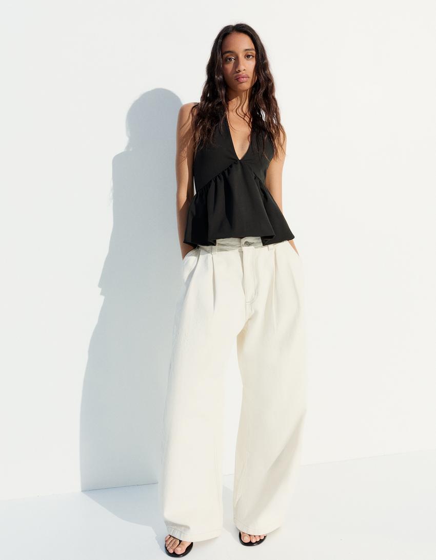 Top halter efecto globo-Negro