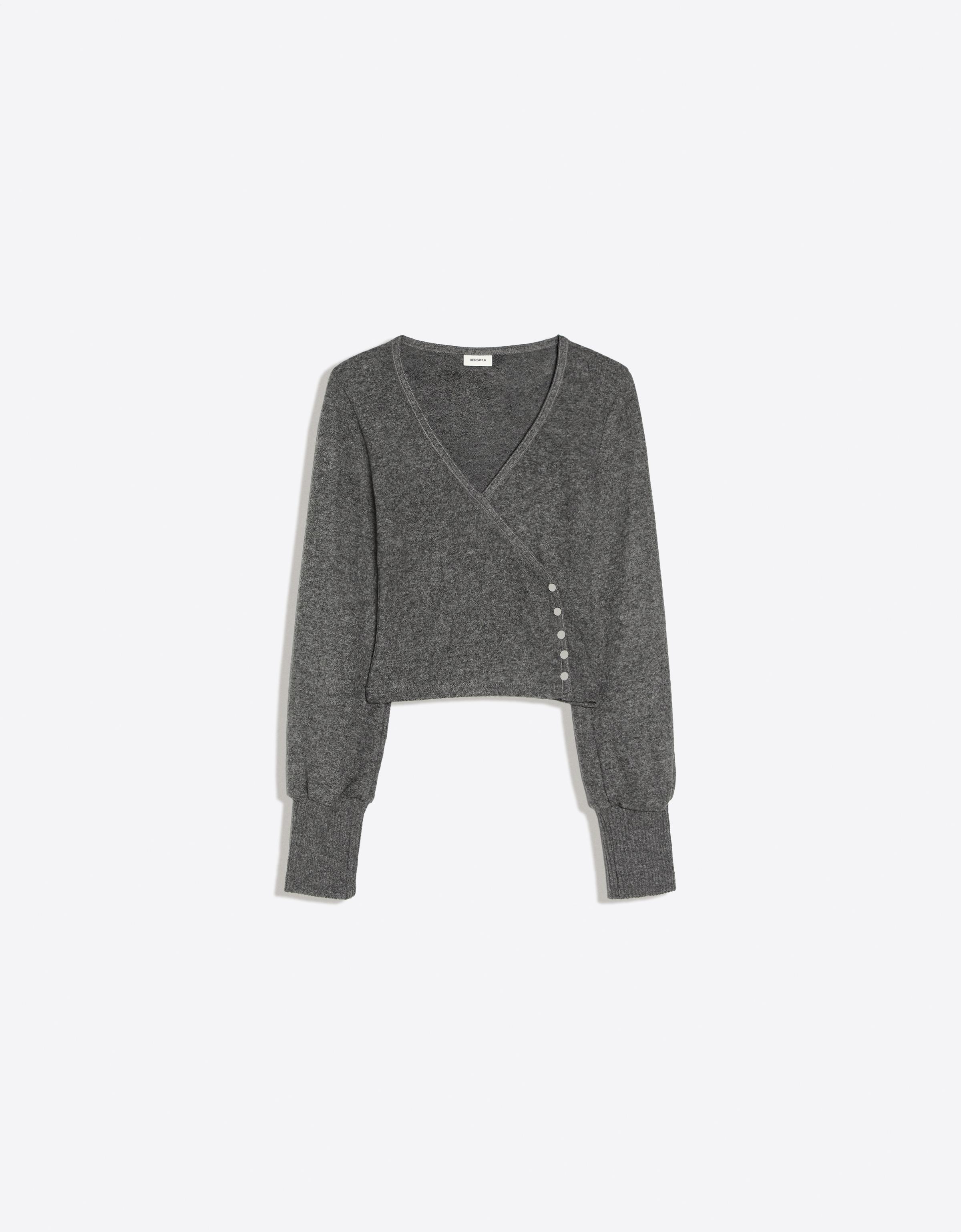 V-neck button jumper — Grey