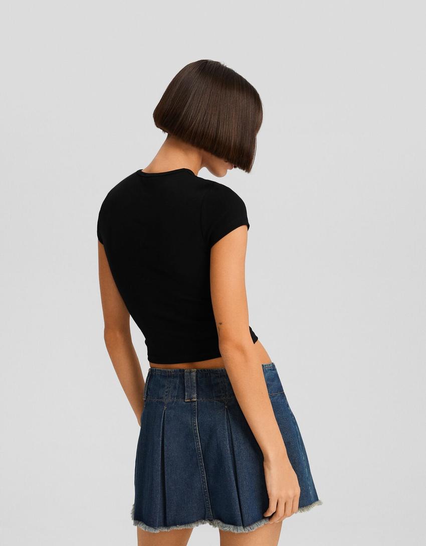 Short sleeve crew neck T-shirt-Black-2
