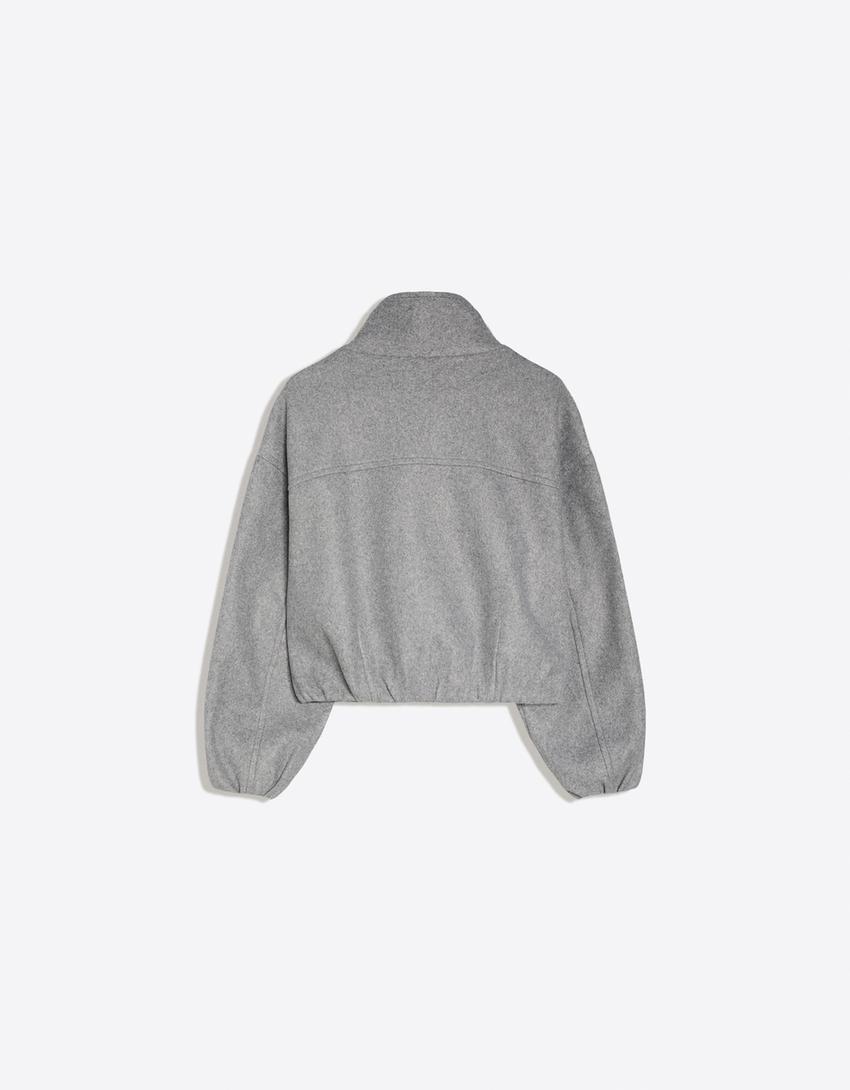 Wolljacke mit gerafftem Saum-Grau
