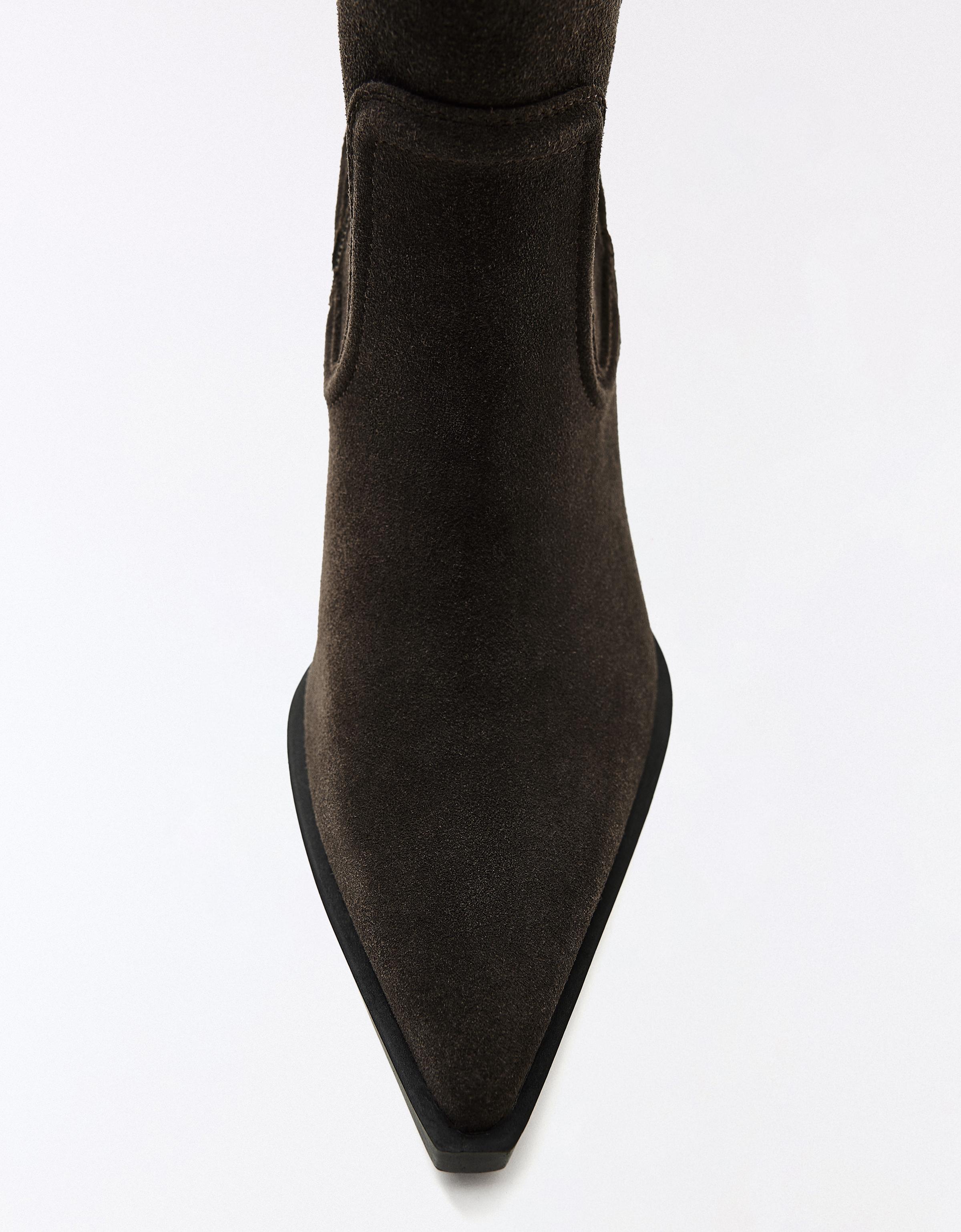 Leather cowboy heel ankle boots — TAUPE