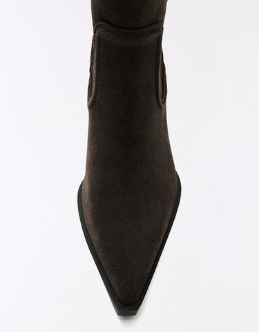 Leather cowboy heel ankle boots — TAUPE 4