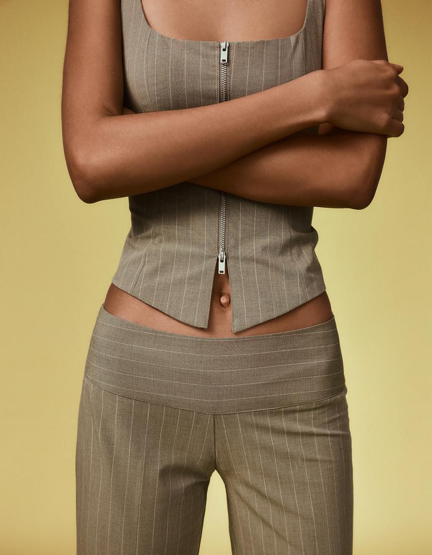 Low-rise cummerbund trousers-Khaki