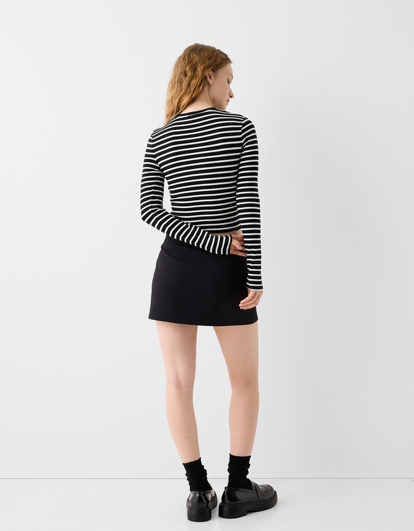 Uzun kollu bisiklet yaka t-shirt-Beyaz-1