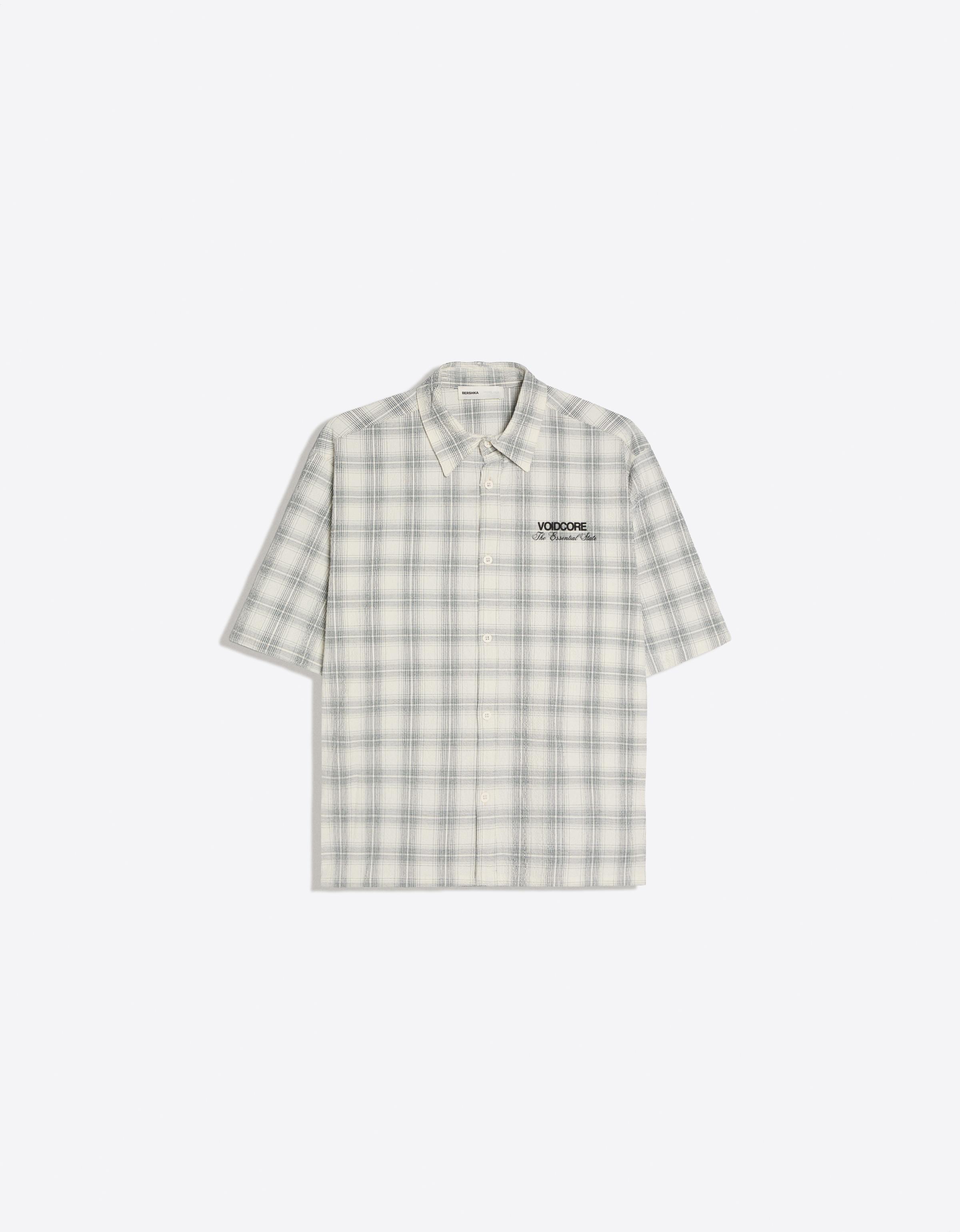 Bershka Camisa Manga Corta Boxy Hombre Gris