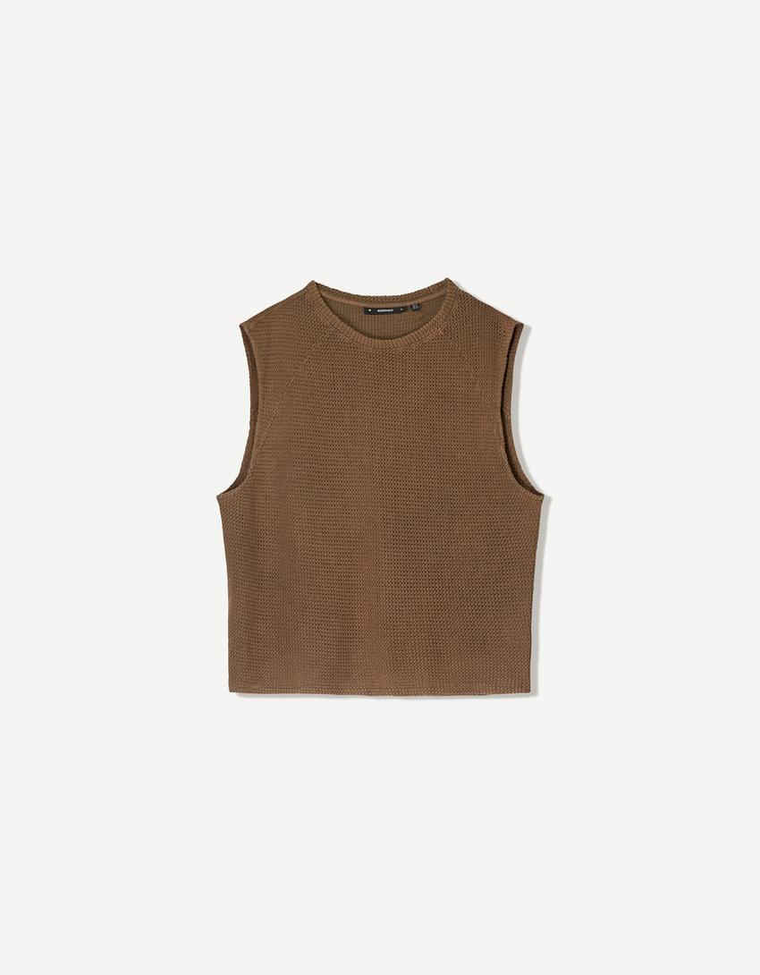 Tricou boxy fără mâneci-Maro-4