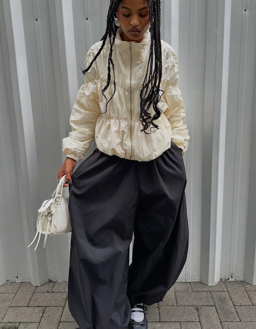 Pantalon bloomer en popeline-Noir