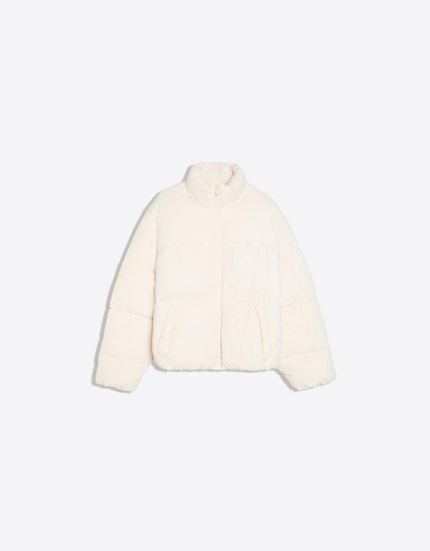 Water repellent puffer jacket-Cream