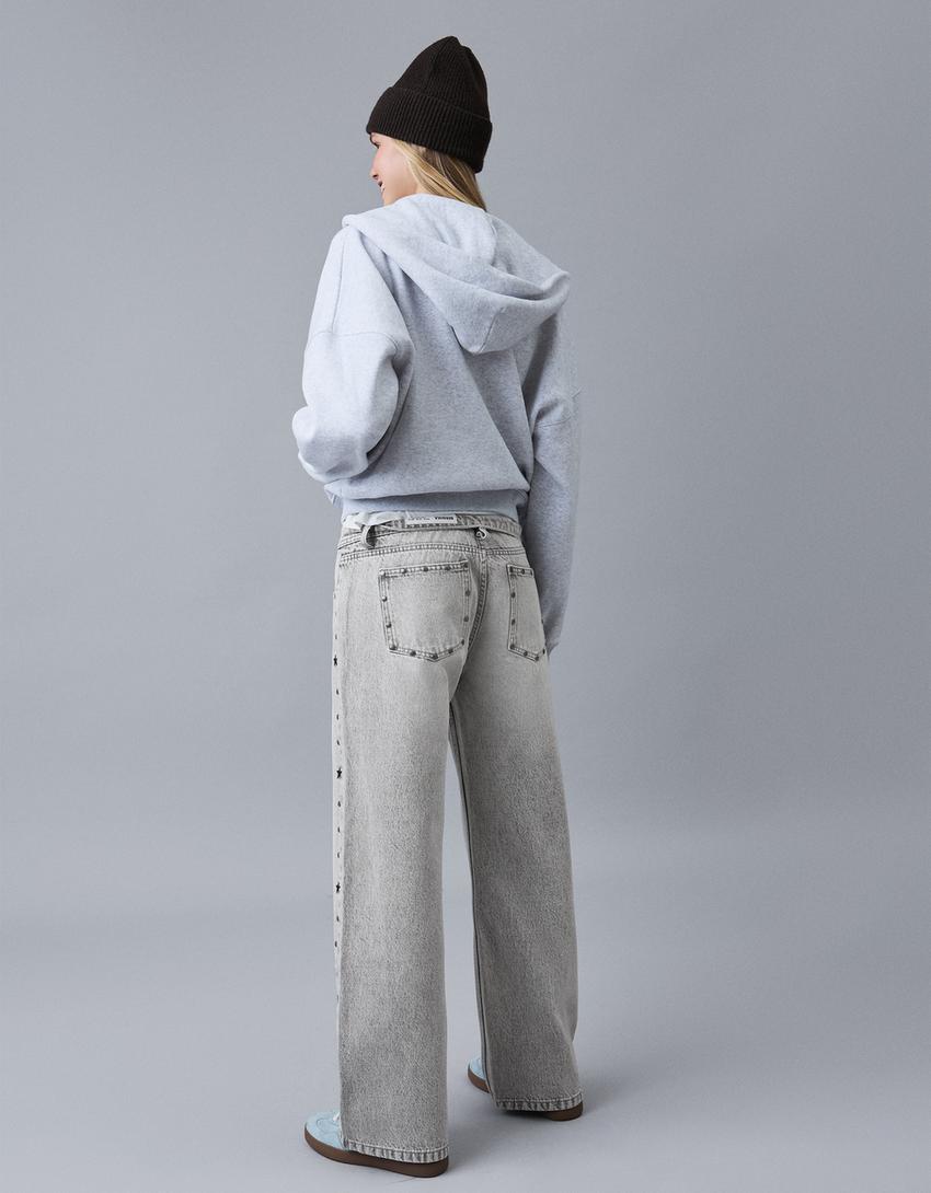 Jeans baggy tachas estrellas-Gris