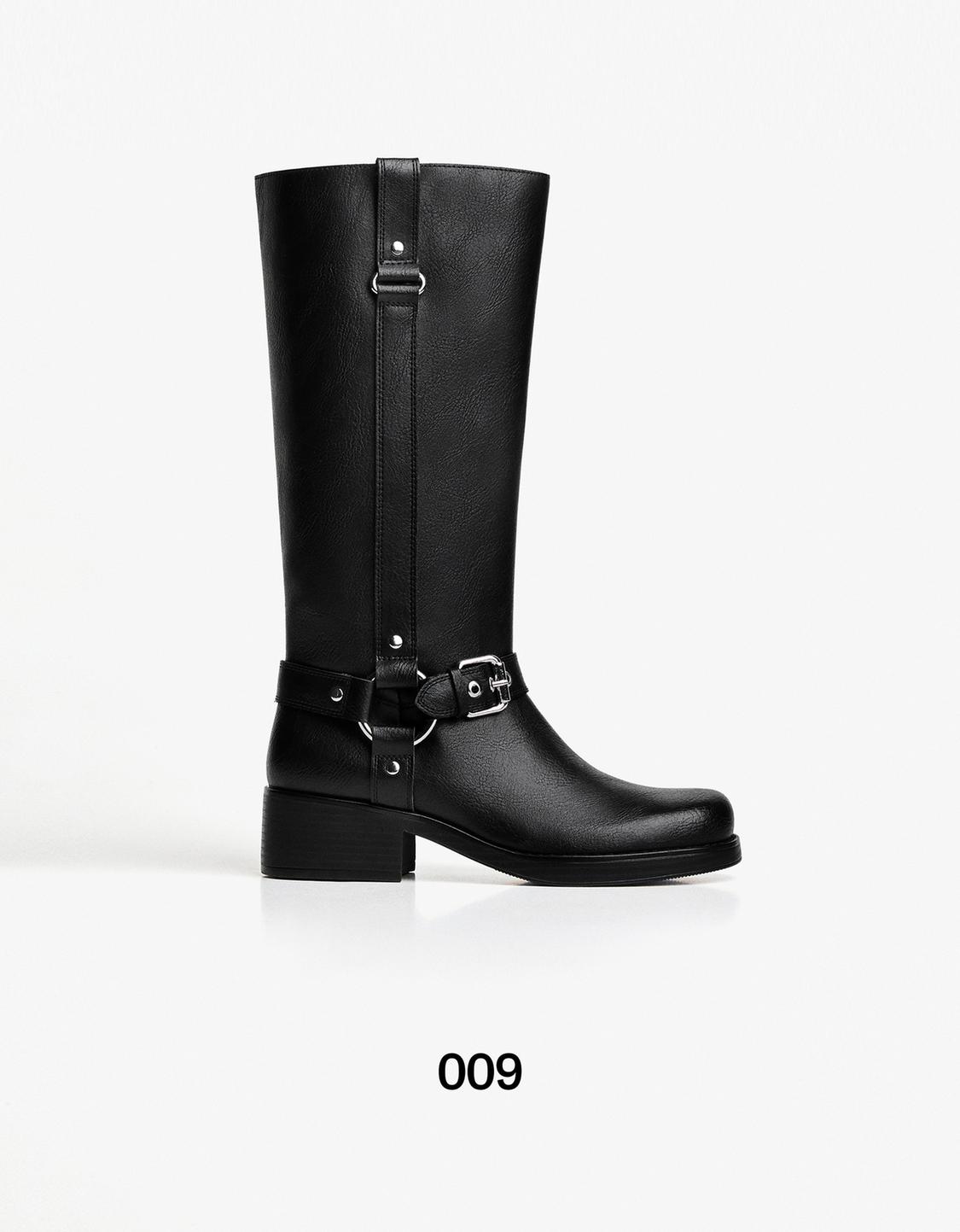 Mid-calf flat biker boots