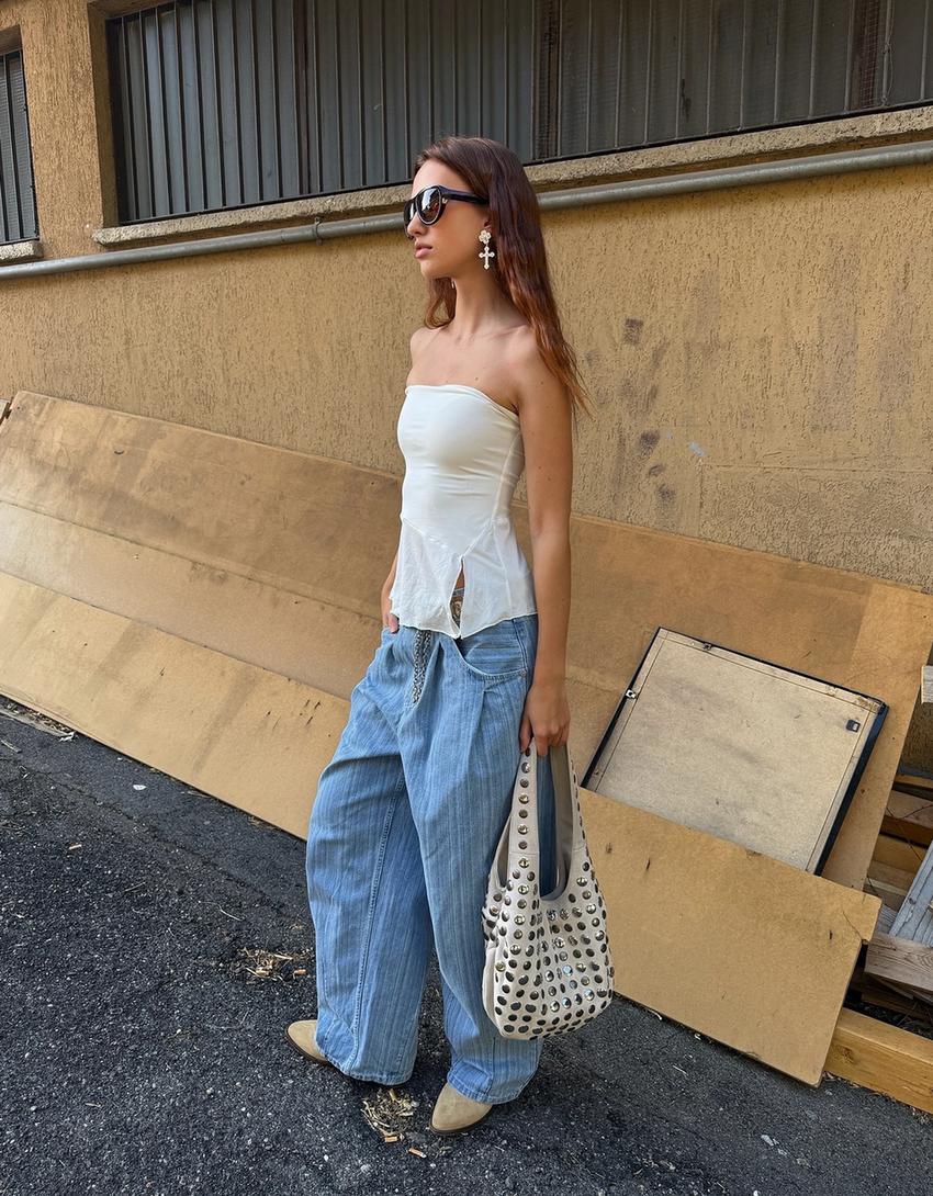 Striped balloon fit jeans-Light blue-1