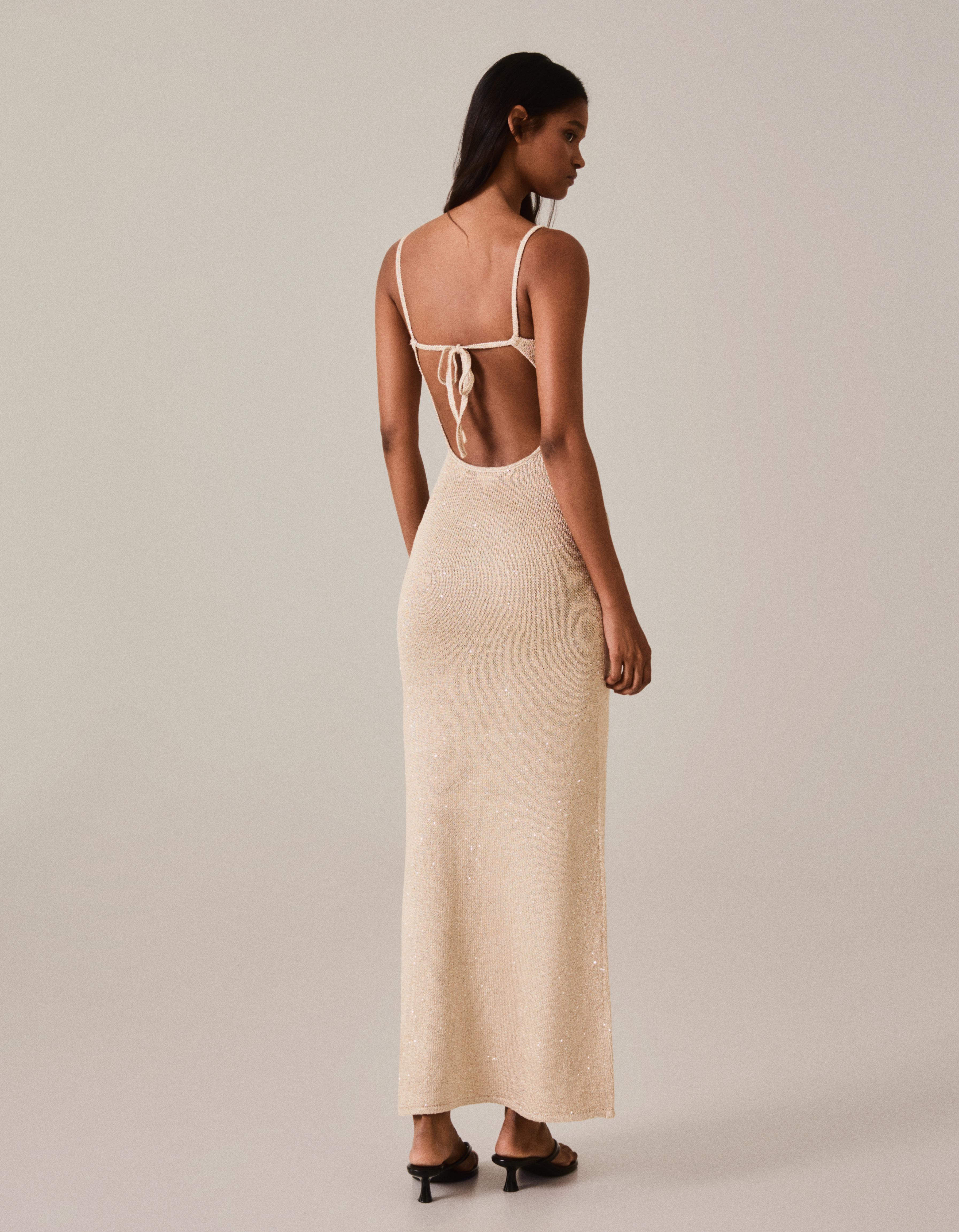 Sequin midi dress with straps — Gold