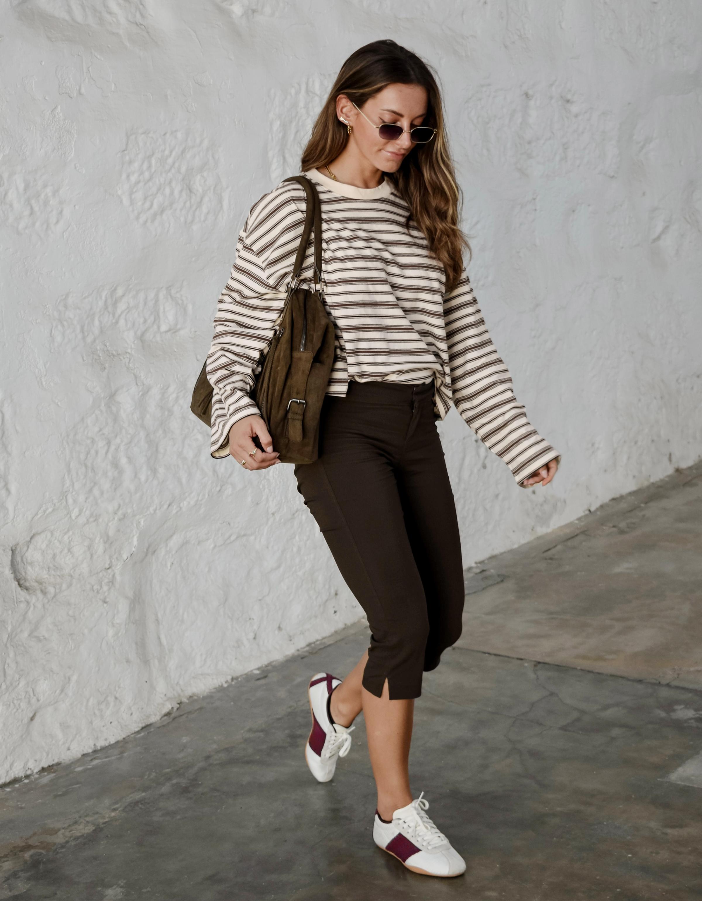Bershka Boxy fit çizgili uzun kollu tişört görsel 4