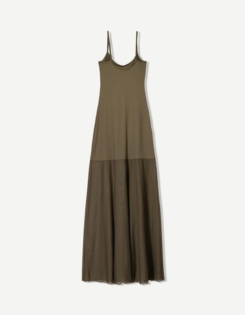 Vestido maxi de alças-Caqui-4