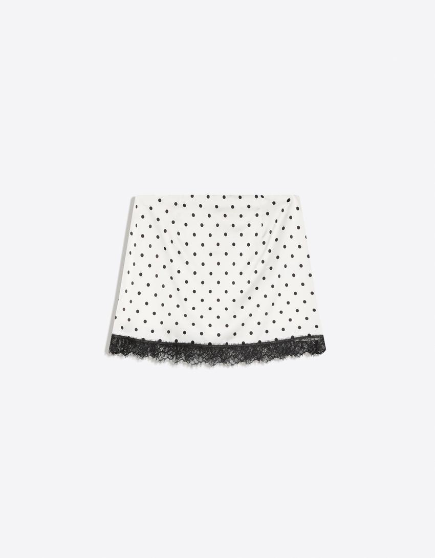 Sateen lace mini skirt-White / Black
