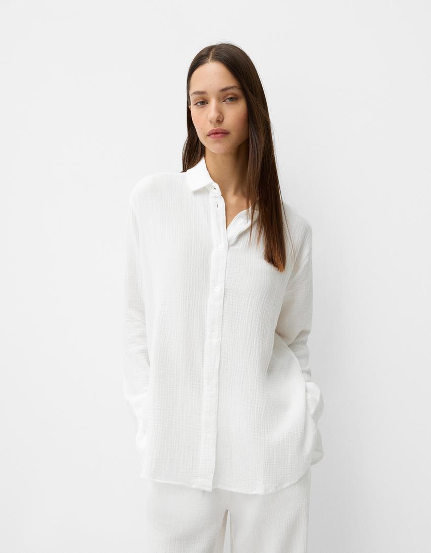 Chiffon shirt and trousers set-White-1