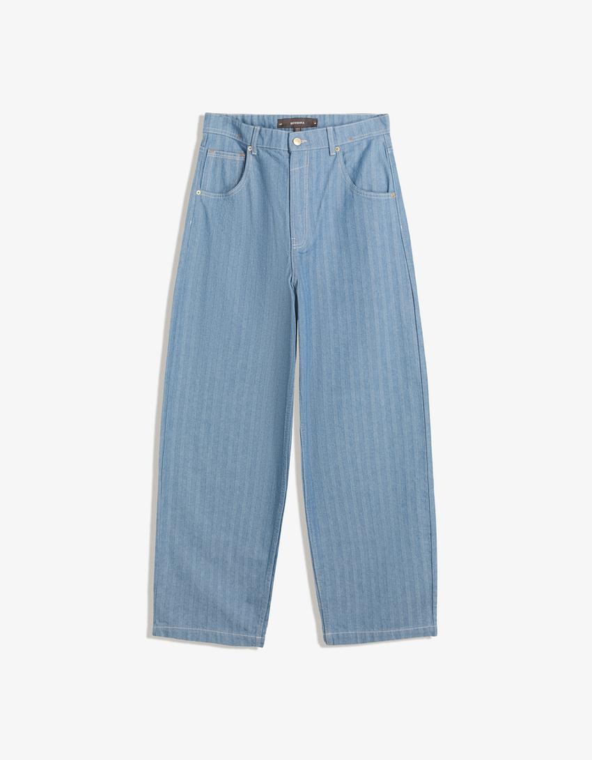 Pruhované super vrecovité džínsy