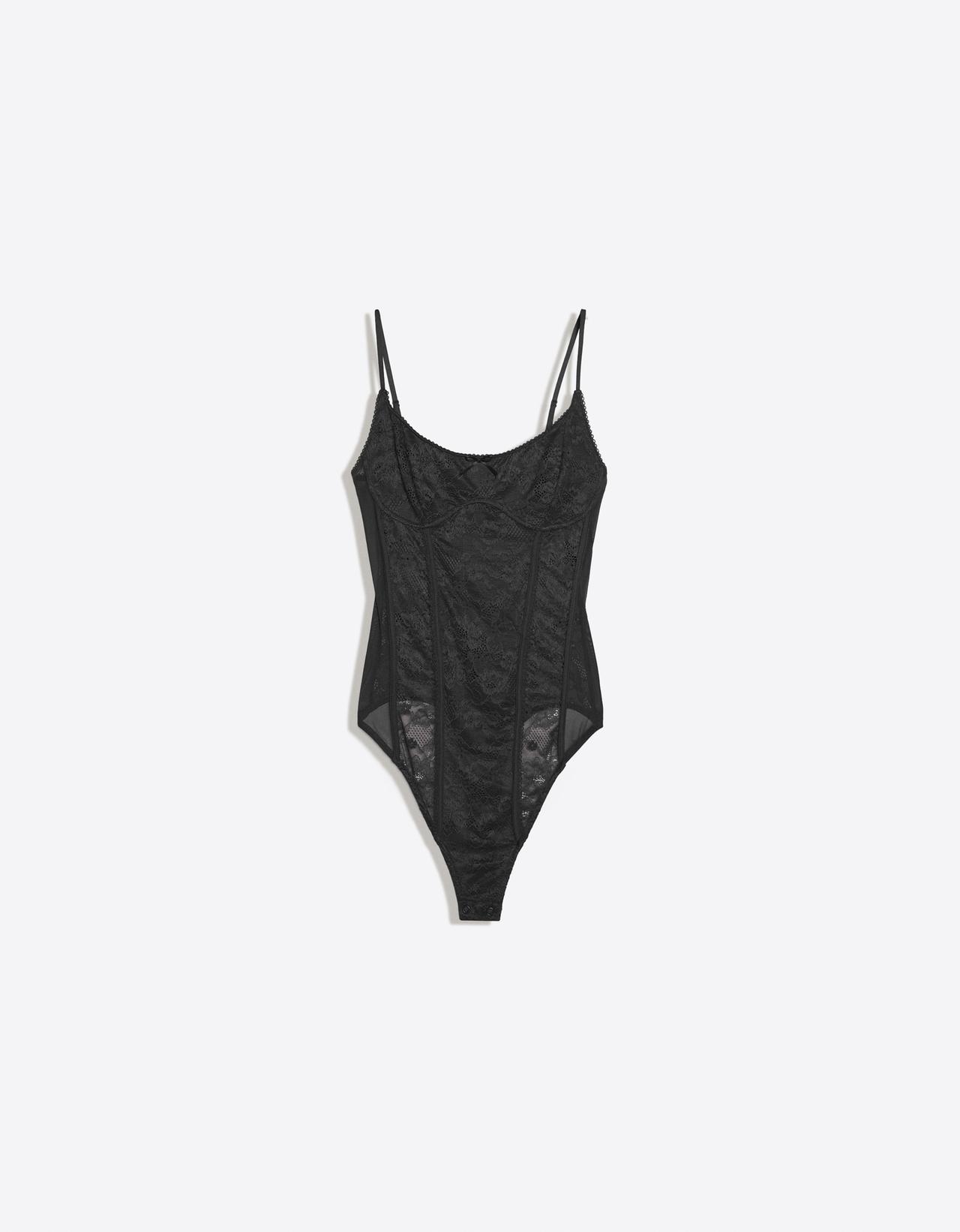 Strappy lace bodysuit — Black