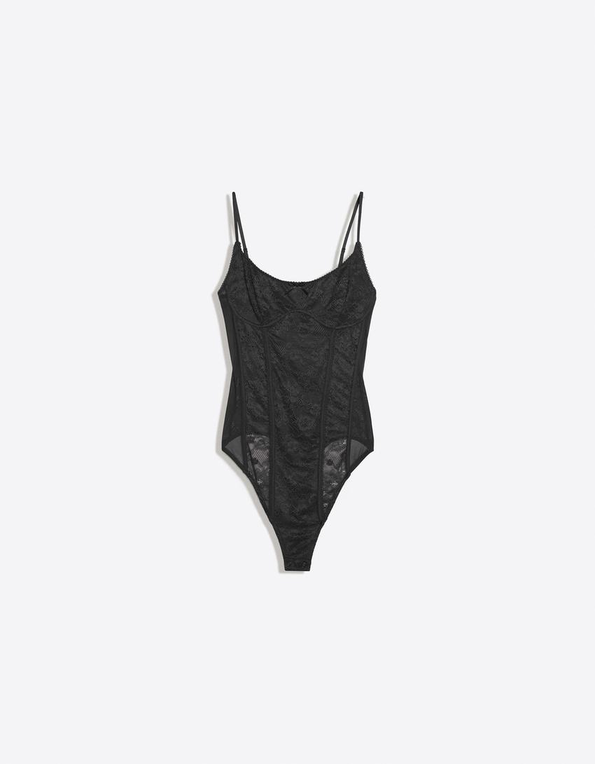 Body tirantes encaje-Negro