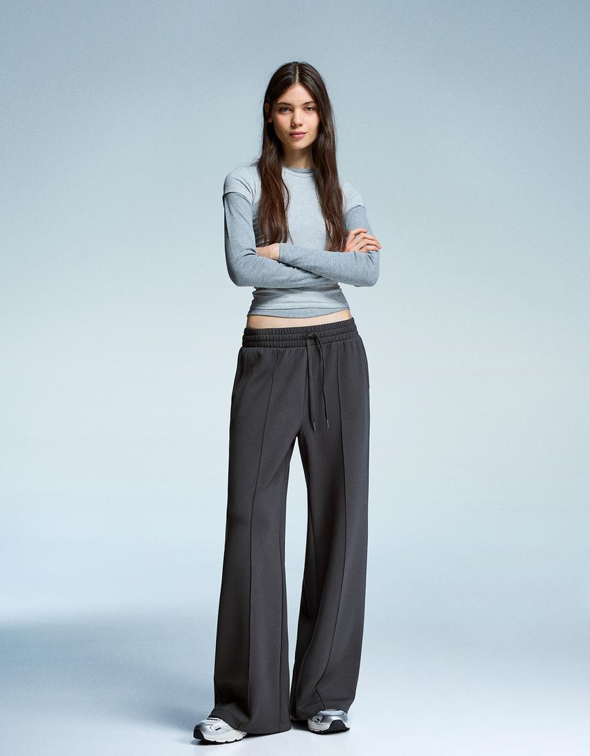 Pantaloni Snoopy wide leg-Grigio