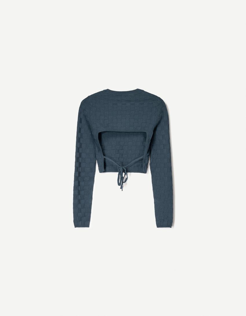 Maglia con struttura a quadri-Azzurro-4