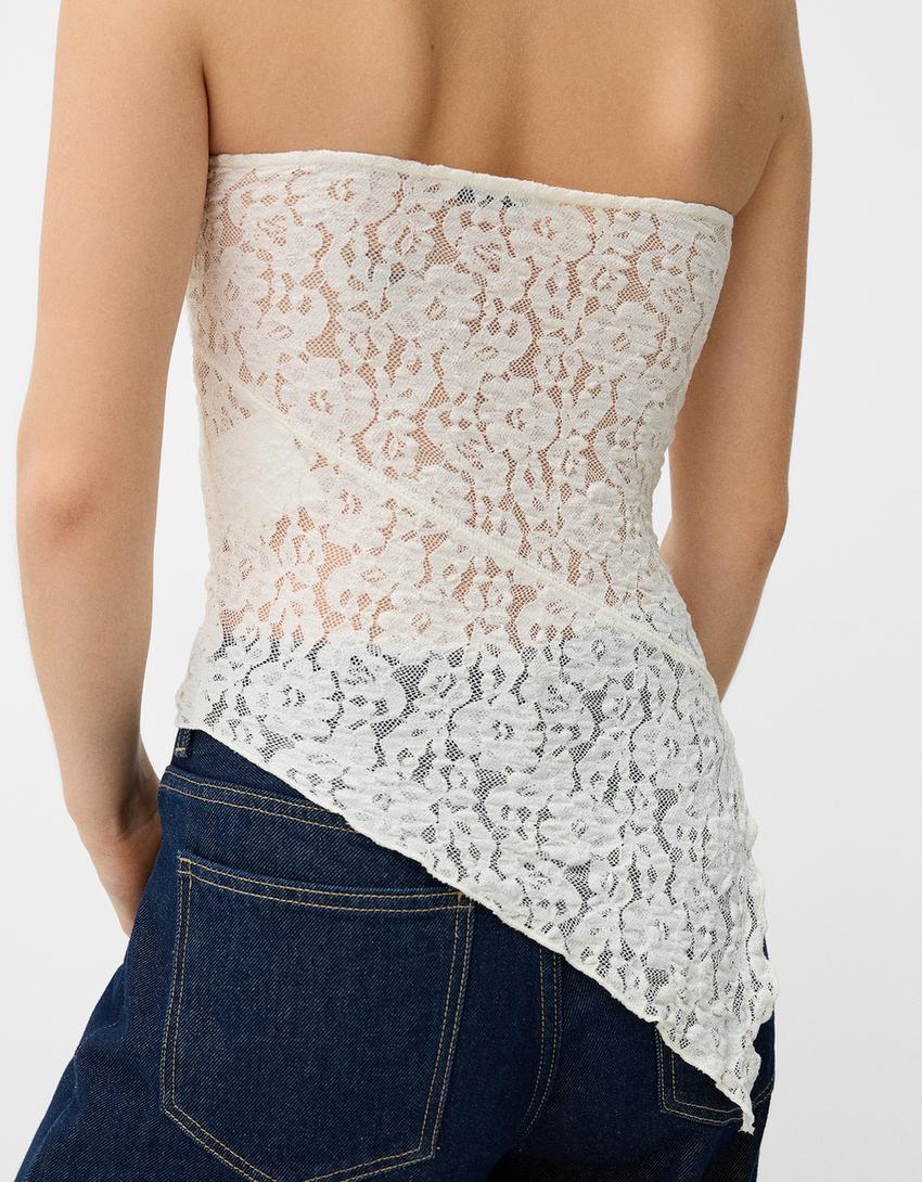 Blonde lace bandeau top-Cream-4
