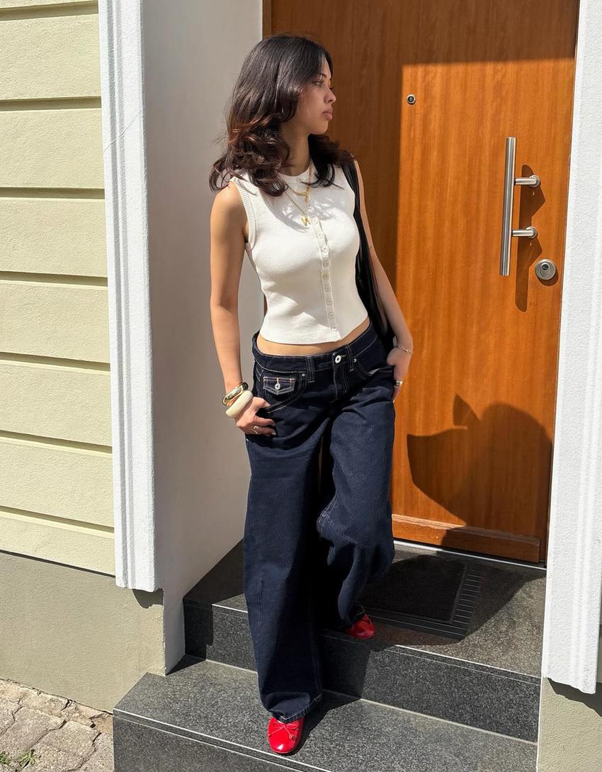 Low-rise slouchy jeans-Navy