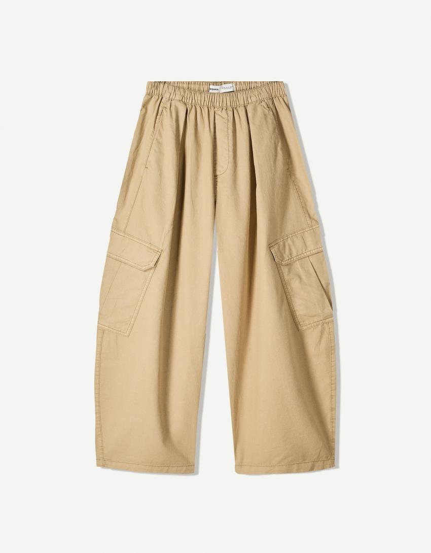 Pamučne kargo pantalone-Boja peska-3