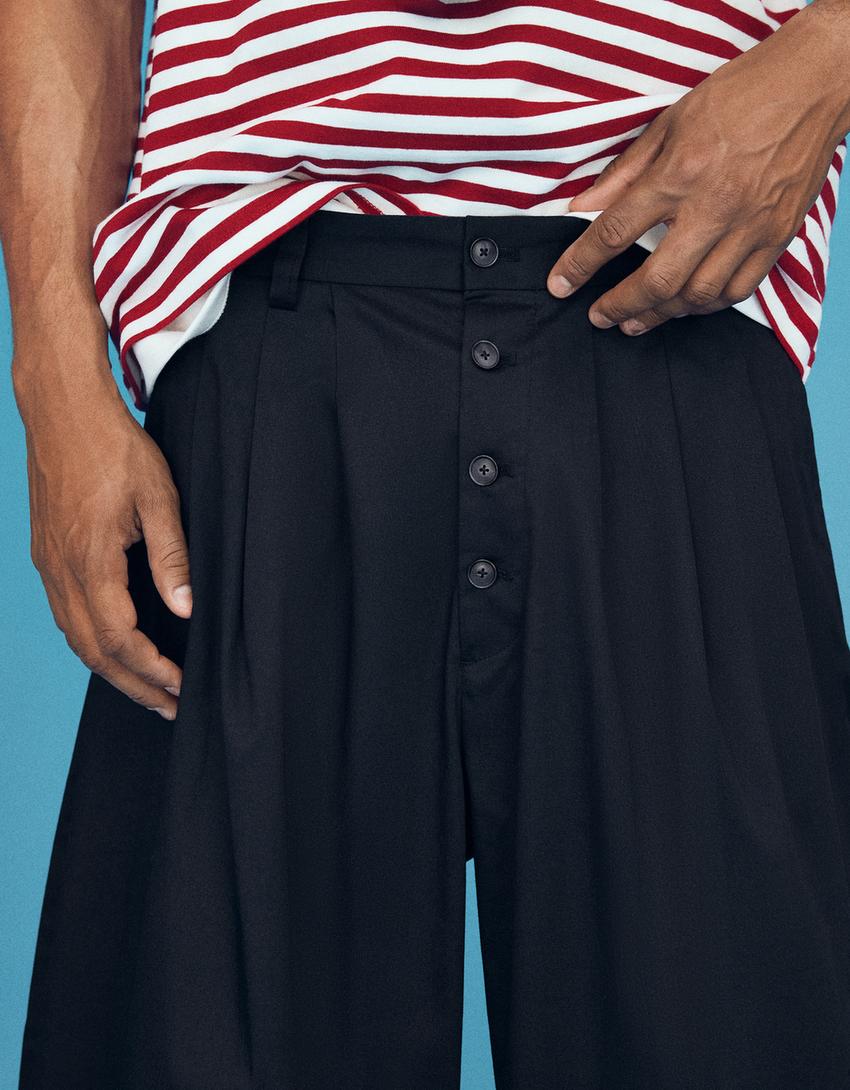 Barrel tailored fit trousers-Navy