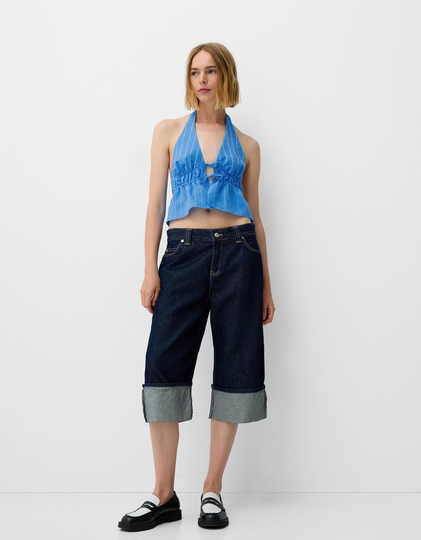 توب مقلّم بياقة هالتر-أزرق-3