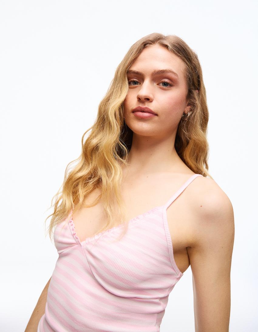 Ruched strappy top-Pink