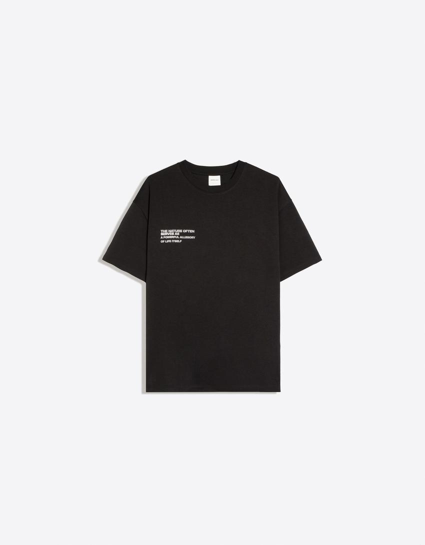 Plush interlock printed T-shirt-Black