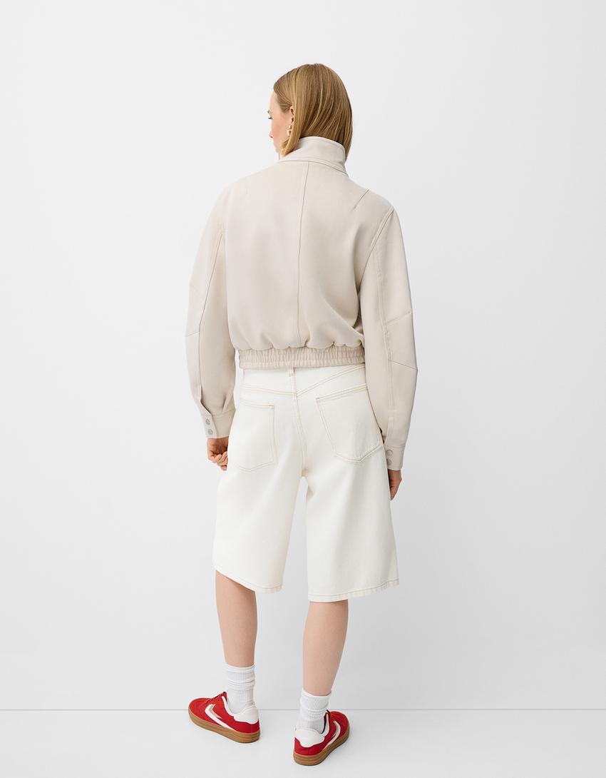 جاكيت من الجلد السويدي الصناعي-كريمي-2