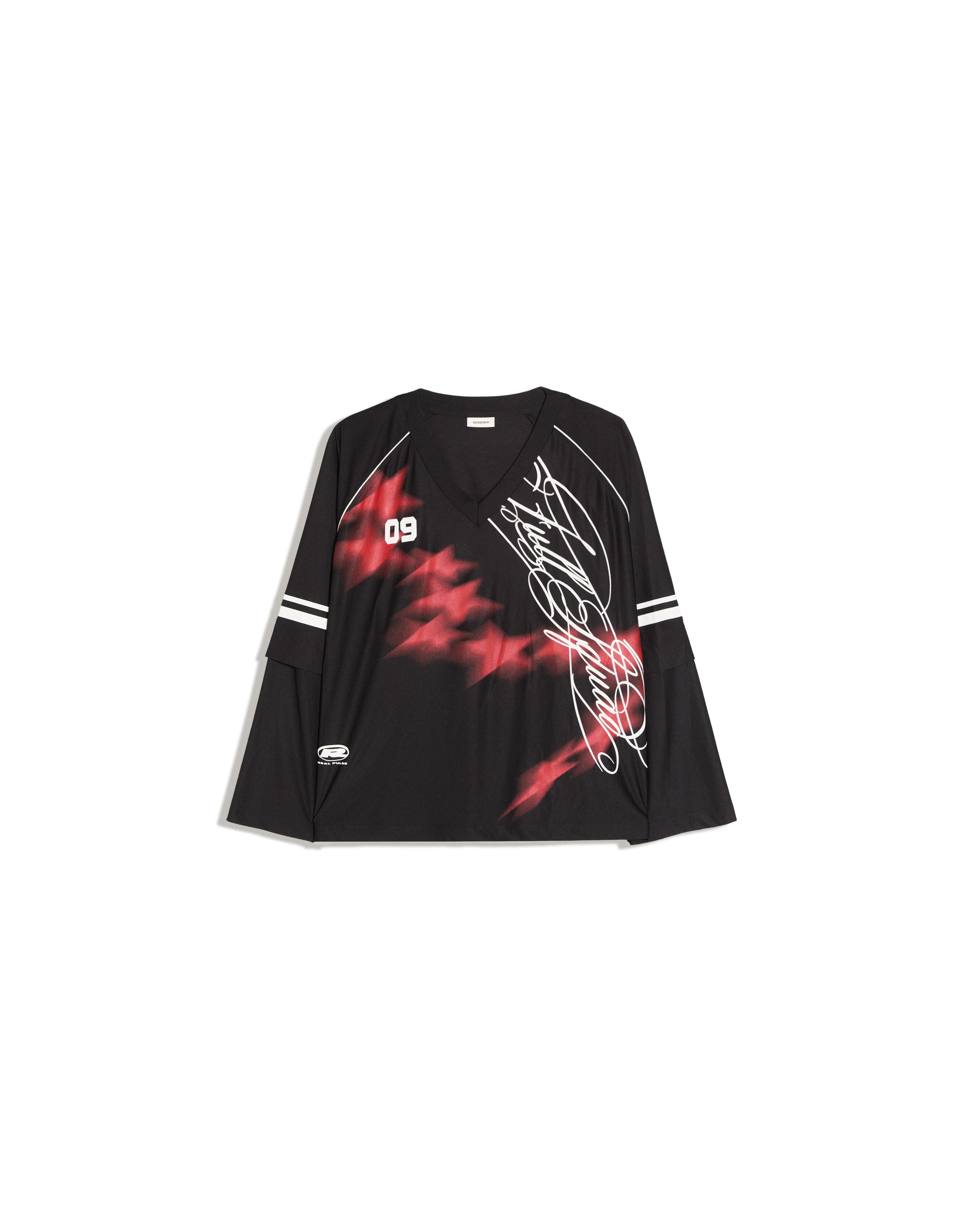 Oversize double sleeve print T-shirt — Black