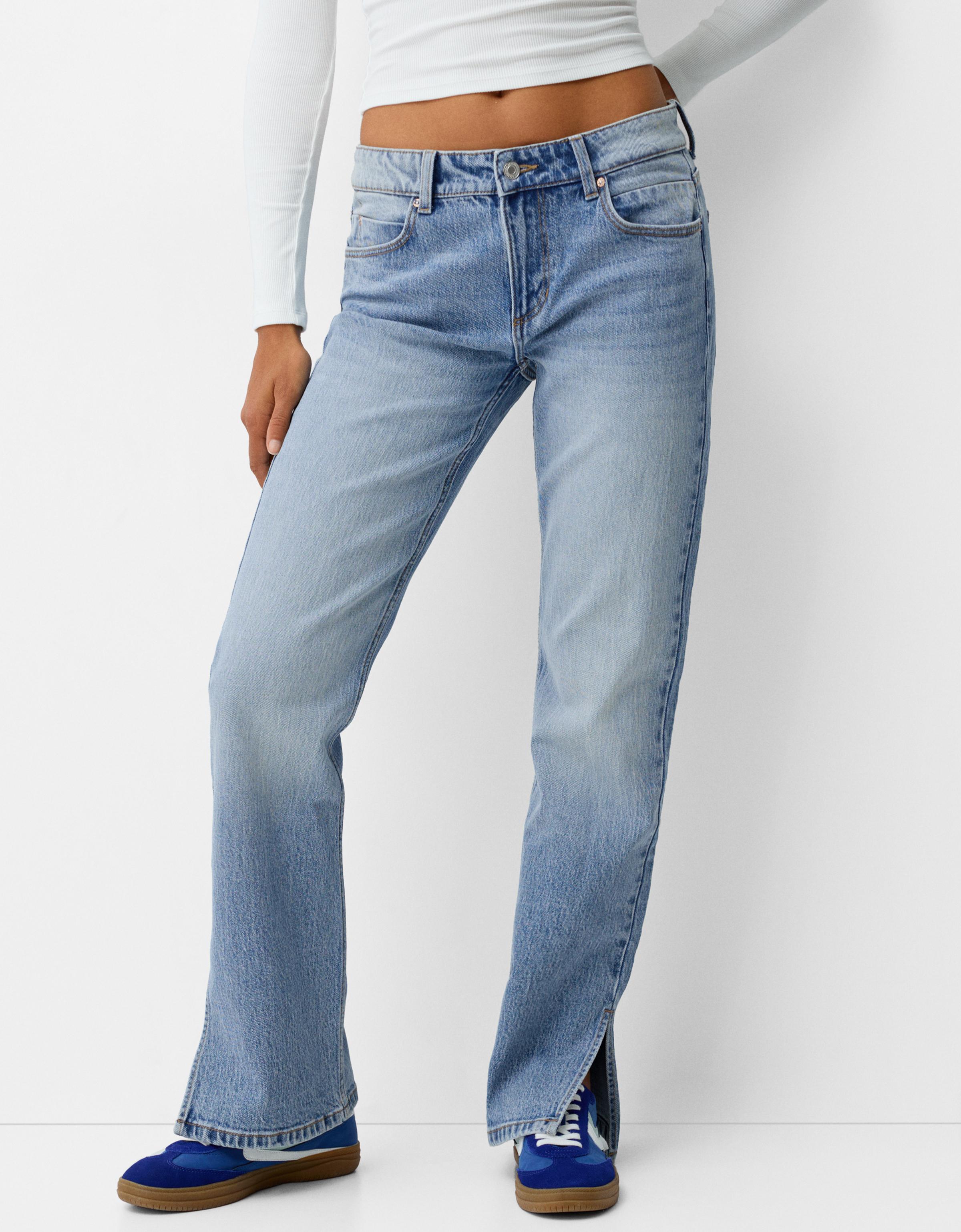 Bershka Jeans-Schlaghose Mit Seitlichem Schlitz Damen 36 Ausgewaschenes Blau