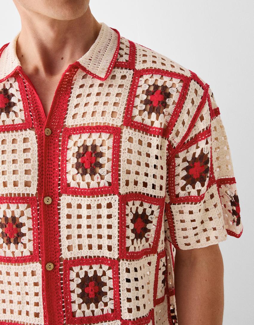 Chemise manches courtes crochet carreaux-Grenade-5